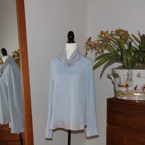 Marc Cain Blue and Grey Turtle Neck Blouse - Picture 1 of 1